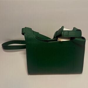 🎄 NWT Green Vegan Leather Crossbody Bag Adjustable Strap Compact Purse Gold